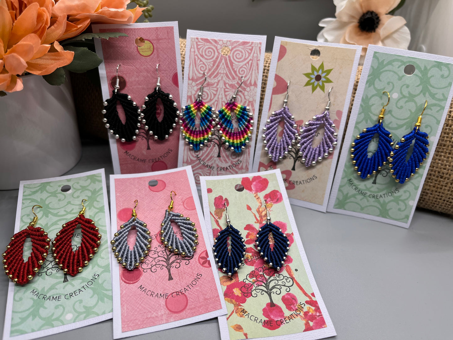 Large Beaded Leaf Earrings