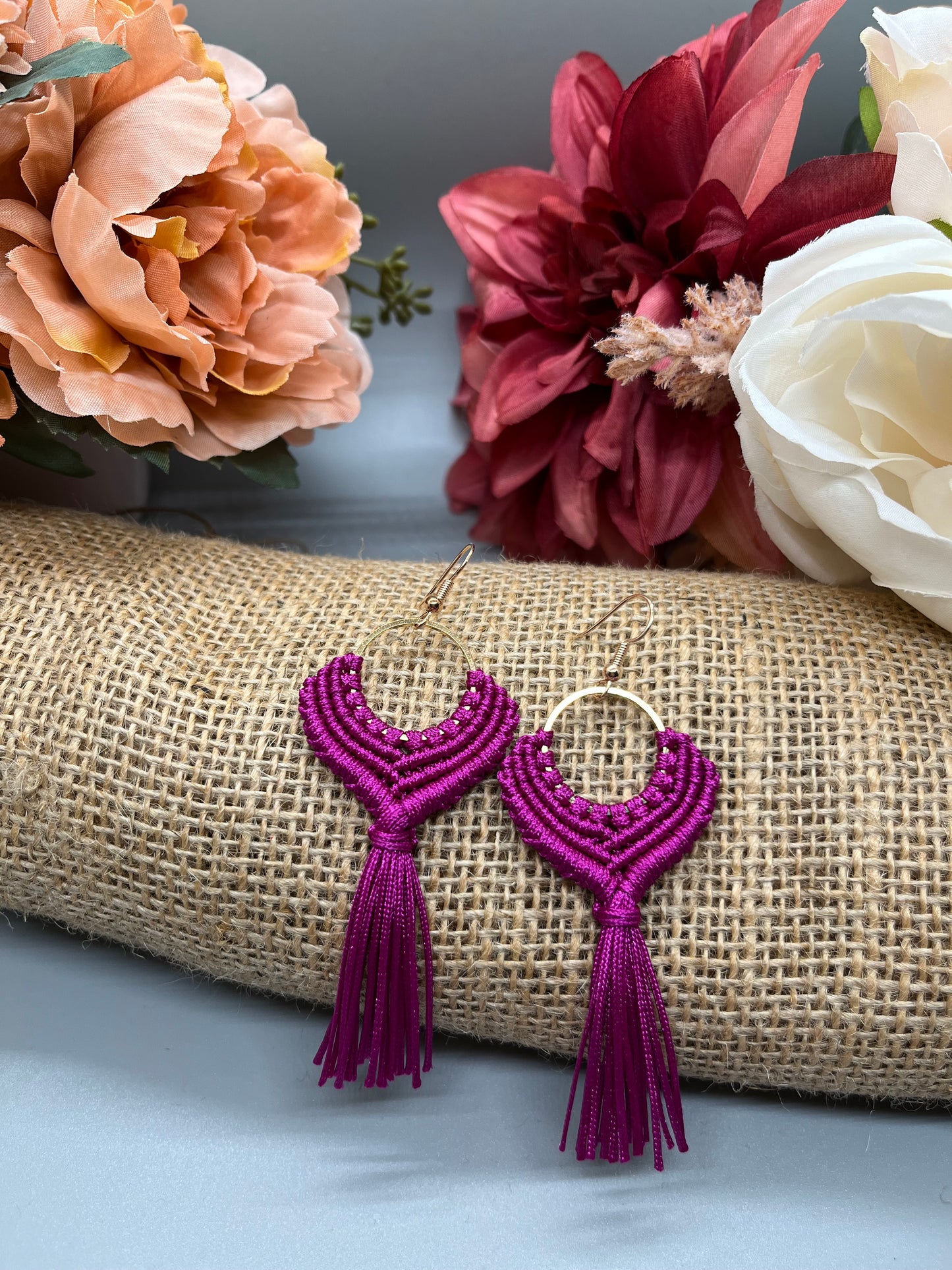 Small Gold Hoop Tassel Earrings